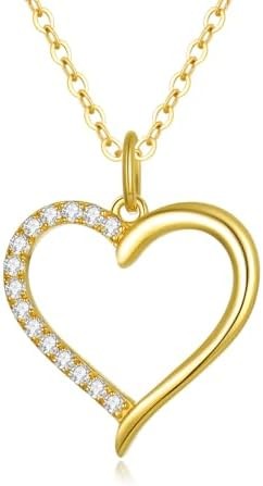 FENCCI 14K Gold Heart Necklace for Women, Gold Heart Pendant Necklace Classic Fine Jewelry Anniversary Birthday Christmas Gifts for Women Girls Mom Wife Girlfriend Her, 16"+2"