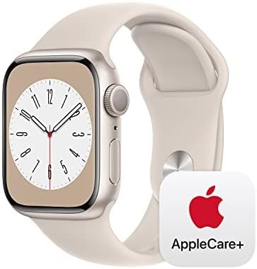 Apple Watch Series 8 [GPS 41mm] Smart Watch w/ Starlight Aluminum Case with Starlight Sport Band - M/L with AppleCare+ (2 Years)