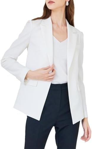 GOELIA Casual White Blazers for Women Dressy Slim-Fit Open Front Long Sleeve V Neck Blazer Jacket Work Office