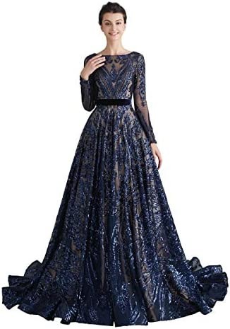 haixiangdress Tulle Sequined Long Sleeve Celebrity Pageant Ball Gown Formal Prom Party Evening Dresses