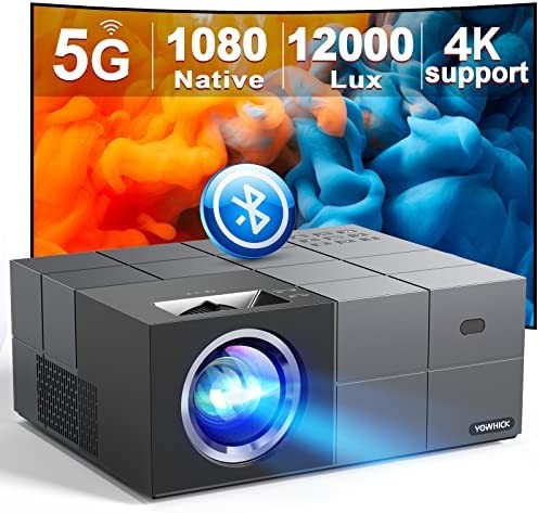 Native 1080P 5G WiFi Bluetooth Projector 4K Support, 12000L 400 ANSI YOWHICK Outdoor Movie Projector with Screen and Max 300" Display, Video Projector Compatible w/iOS/Android/Win/TV/PS5, Grey