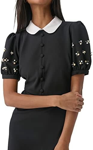 Karl Lagerfeld Paris womens Embellished Puff Sleeve Sheath Dress