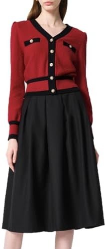 GOELIA Classic Business Casual Outfits for Women Long Sleeve V Neck Knit Cardigan Sweater and Black Skirt 2 Piece Set