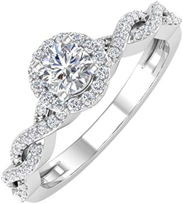 FINEROCK 14K Gold Round White Diamond Ladies Solitaire Swirl Halo Engagement Ring (0.40 Carat) (I1-I2 Clarity)