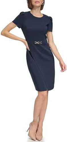 Tommy Hilfiger Women's Salon Stretch Crepe Fabric Chain Waist Detail Midi Length Dress