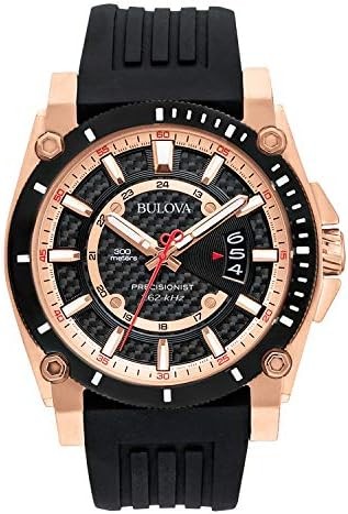 Bulova Men's Icon 3-Hand Calendar Watch with Black Polyurethane Strap, Precisionist, Luminous Markers, 300M WR
