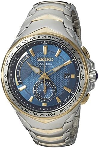 SEIKO Watch for Men - Coutura Collection - Solar Powered, Radio Sync Dual Time, World Time Function, Two-Tone Stainless Steel Case & Bracelet, and Water-Resistant to 100m