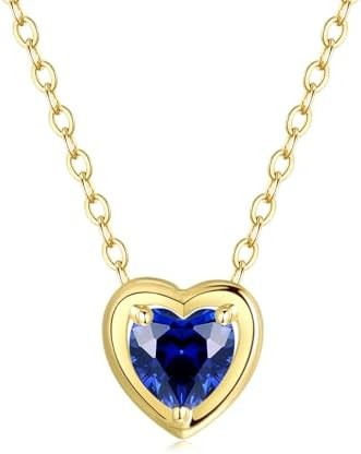 FANCIME 14K Solid Gold Gemstone Necklace Small Heart Shape Birthstone Solitaire Pendant Necklace Fine Jewelry Birthday Gift for Women Her, 16+2 Inch