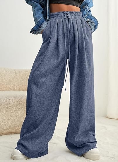 Aleumdr Wide Leg Sweatpants for Women 2024 Trendy Fashion High Waisted Drawstring Loose Long Pants with Pockets