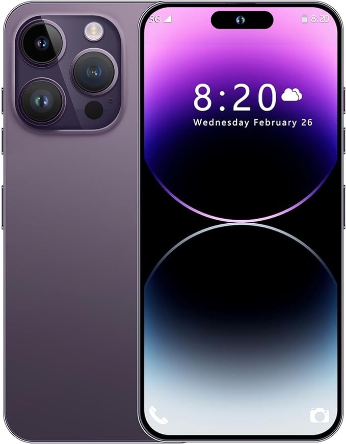 I14 Pro Max Unlocked Cell Phone,Long Battery Life 6.82" HD Screen Unlocked Phones,Android13 6+256GB Smartphone with 128G Memory Card,Dual SIM/Fingerprint Lock/Face ID/GPS (Purple)