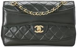 CHANEL Women's Pre-Loved Chanel Green Lambskin Border Flap Shoulder Bag with Pouch