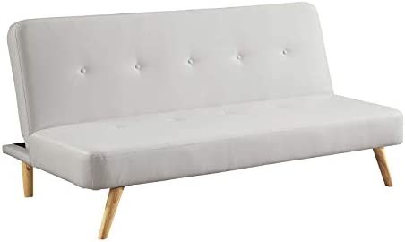 Benjara Benzara Leatherette Upholstered Futon Sofa with Button Tufting, White