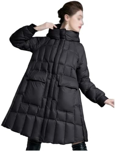 Douxie Down Jacket Women's Mid-length A Swing Thickened Hooded Loose Thin White Duck Down Black Jacket