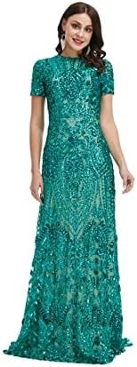 Engerla Womens Short Sleeves Sequins A line Evening Dress Bridesmaid Dresses Formal Party Prom Gowns