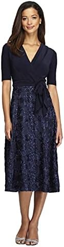 Alex Evenings Women's Tea Length Dress with Rosette Detail