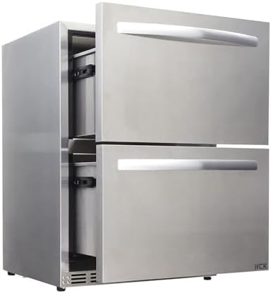 HCK 24 Inch Under Counter Refrigerator Undercounter Drawer Fridge Indoor and Outdoor Double Drawer Built-in Beverage Refrigerator For Home Bar or Office