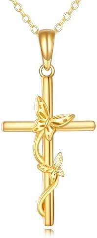 KECHO 14K Solid Gold Cross Pendant Necklace14K Real Gold Religious Jewelry Gift for Men Women