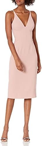 Dress the Population Women's Lyla Solid Sleeveless Fitted Midi Sheath Dress