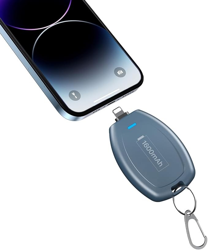 Keychain Portable Charger for iPhone, Mini Power Emergency Pod Small Power Bank Battery Pack, Fast Charging Cell Phone Charger for iPhone 14/14 Plus/14 Pro Max/13/Pro Max/12, Airpods and More (Blue)