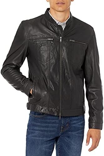 John Varvatos Men's Brando Band Collar Leather Jacket