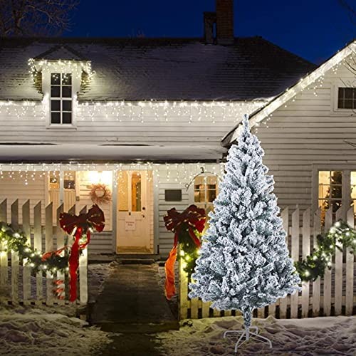 FWBNUIF 6FT Aluminum Christmas Tree - Christmas Tree Modern Christmas Tree Arbol De Navidad with Snow 750 Branch Tips Metal Foldable Stand Flocked Indoor Outdoor Decor