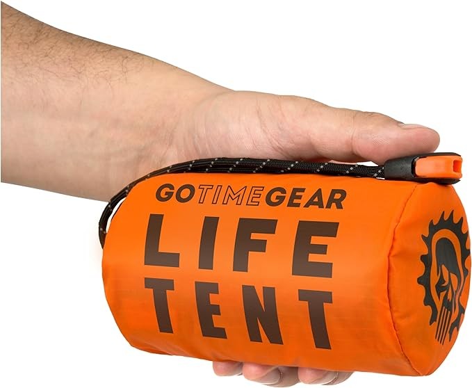 Go Time Gear Survival Life Tent • 2 Person Mylar Emergency Shelter Tube Tent + Paracord • All-Weather Protection for Camping, Hiking, & Survival Kits • Includes Emergency Whistle