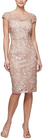Alex Evenings Women's Short Knee Length Floral Embroidered Cocktail Sheath Dress