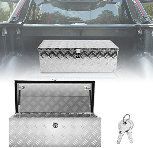 BLACKHORSE-RACING 30 x 13 x 10 Inch Aluminum Truck Trailer Tool Box Chest Box Pickup Underbody Truck Bed Storage Toolbox RV Storage Organizer with Side Handle, Lock & 2 Keys - Silver