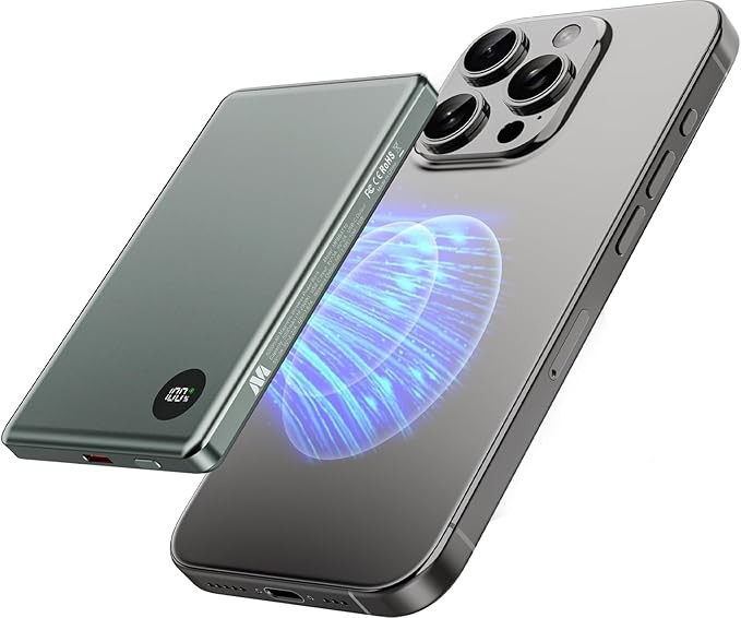 MYBAT Magnetic Portable Charger 5000mAh - Wireless Power Bank, Ultra Slim Design, MagSafe Battery Pack with 20W USB-C Fast Charging for iPhone 15/14/13/12 Series (Space Grey)