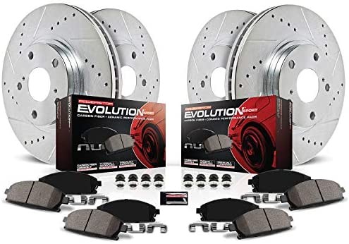 Power Stop K5466 Front and Rear Z23 Carbon Fiber Brake Pads with Drilled and Slotted Brake Rotor Kit