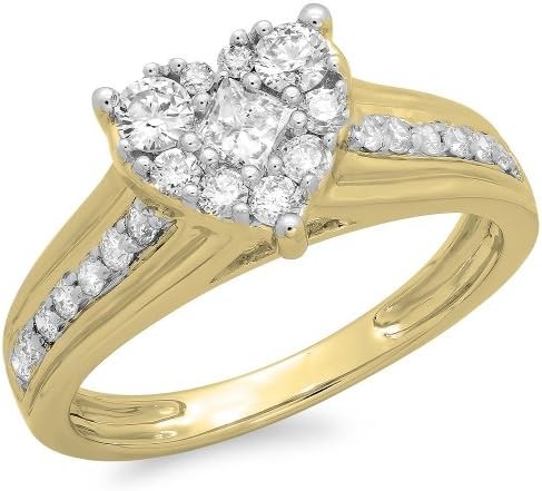 Dazzlingrock Collection 0.70 Carat (ctw) 14K Gold Princess & Round Diamond Bridal Heart Shaped Promise Engagement Ring 3/4 CT