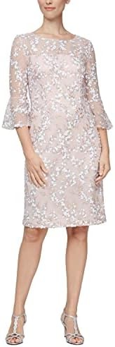 Alex Evenings Women's Short Shift Dress W/Bell Sleeves (Petite and Regular Sizes)