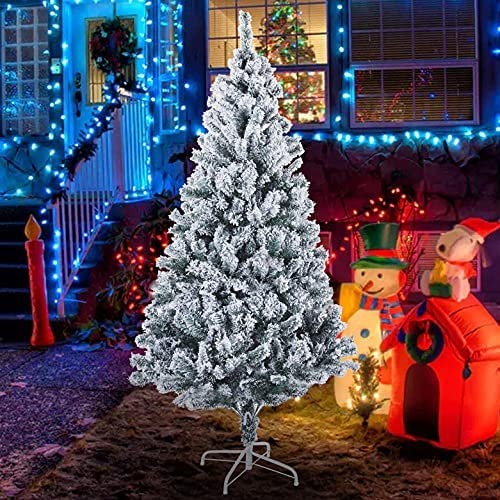 FWBNUIF 6FT Chritmas. Tree 6Ft - Chritmas. Tree 6Ft Pencil Christmas Tree Pre Lit Christmas Tree with Snow 750 Branch Tips Metal Foldable Stand Flocked Indoor Outdoor Decor