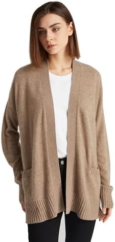GreenMount Women's 100% Pure Cashmere Cardigan Sweater Soft and Warm Long Sleeve Oversize Loose Cardigan with Pocket