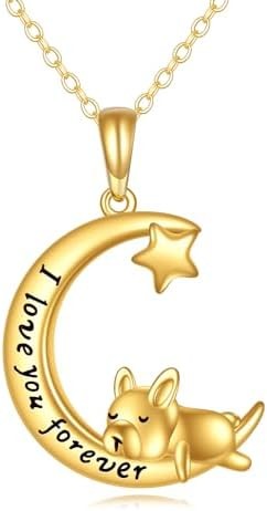 KECHO 14K Gold French Bulldog Necklace for Women, Heart Pendant Jewelry Birthday Gifts for Daughter Sister Teen Girls