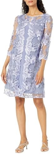 Alex Evenings Women's Short Embroidered Elongated Mock Jacket Dress