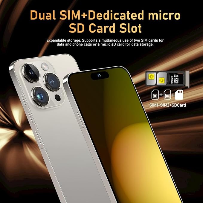 I15 Pro MAX Unlocked Phone,The Phone Battery 6800mAh 6.82" HD Screen Cell Phone, Android 13.0 6+256GB with 128GB Memory Card Smartphone,Face ID/Fingerprint Lock/5G/GPS (Natural Titanium)