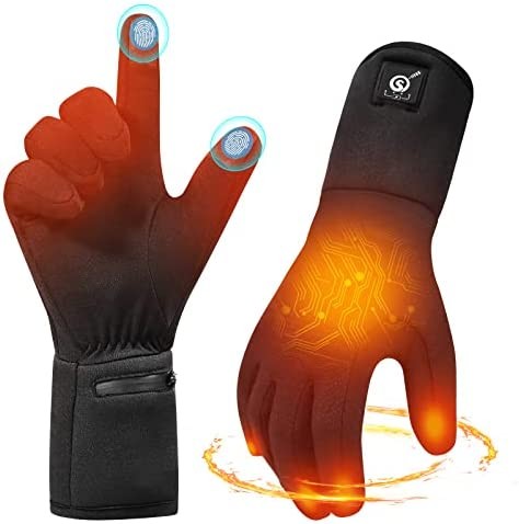 Heated Glove Liners Rechargeable Gloves - Electric Battery Heated Gloves for Men Women, Upgraded Touchscreen Thin Gloves for Winter Hiking Ski Riding Cycling, Black