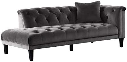 Acanva Luxury Vintage Chesterfield Tufted Velvet Living Room Family Sofa, 84" W Chaise Lounge, Dark Grey