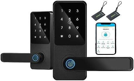 BBEN Fingerprint Keyless Entry Door Lock with Reversible Handle,Touchscreen Keypad,Electronic Digital Bluetooth Front Door Lock,Auto Lock,Easy Installtion for Home Apartment Airbnb Office