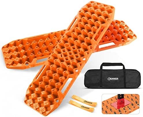 BUNKER INDUST Off-Road Traction Boards with Jack Base, 1 Pair Recovery Tracks Mat for 4X4 Jeep Truck Tire Traction-Sand,Mud, Snow Ladder Ramps (Orange)