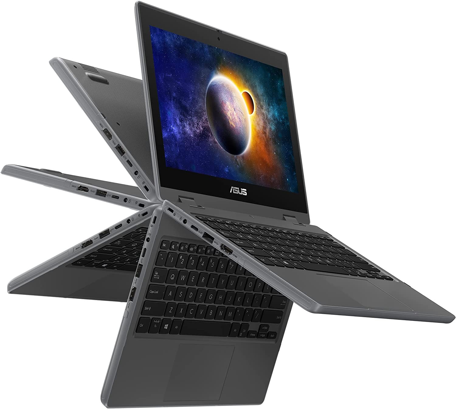 ASUS ASUS BR1100 Laptop, 11.6" HD Anti-Glare Touchscreen Display, Intel Celeron N4500, 4GB RAM, 64GB Storage, MIL-STD 810H Durability, TPM 2.0, Windows 10 Pro, Dark Grey, Stylus Included, BR100FKA-502