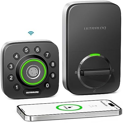ULTRALOQ U-Bolt Pro WiFi Smart Lock with Door Sensor, 8-in-1 Keyless Entry Door Lock with Built-in WiFi,Fingerprint ID,App Remote Control,Auto Unlock,Door Status Alert,WiFi Deadbolt,WiFi Door Lock
