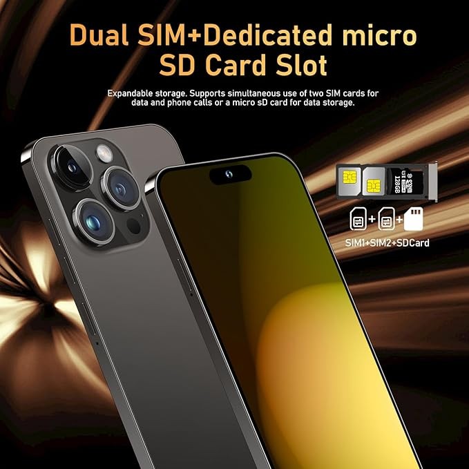 I15 Pro MAX Unlocked Phone,The Phone Battery 6800mAh 6.82" HD Screen Cell Phone, Android 13.0 6+256GB with 128GB Memory Card Smartphone,Face ID/Fingerprint Lock/5G/GPS (Black)