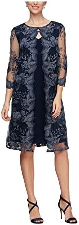 Alex Evenings Women's Midi Scoop Neck Shift Dress with Jacket (Petite and Regular)