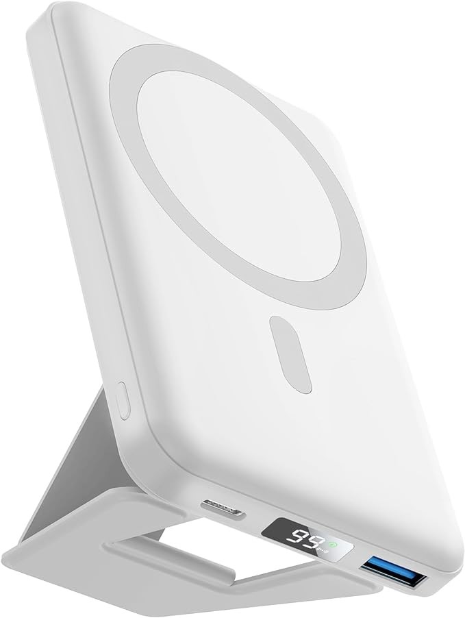 AOGUERBE Magnetic Power Bank, 10000mAh Foldable Wireless Portable Charger with USB-C Cable LED Display, Mag-Safe Battery Pack 22.5W PD Fast Charging for iPhone 15/14/13/12 Pro/Pro Max/Plus/Mini