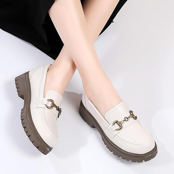 OKJ Loafers for Women Chunky Women's Loafers & Slip-ons Fashion Penny Comfort Business Casual Shoes Dressy Office Work Slip on Black Platform Loafers for Womens