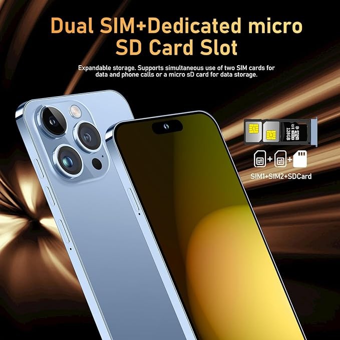 I15 Pro MAX Unlocked Phone,The Phone Battery 6800mAh 6.82" HD Screen Cell Phone, Android 13.0 6+256GB with 128GB Memory Card Smartphone,Face ID/Fingerprint Lock/5G/GPS (Blue)