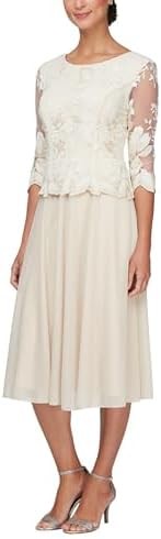 Alex Evenings Women's Tea Length Embroidered Bodice Mock Dress (Reg and Petite)