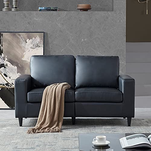 Merax Modern PU Leather Loveseat Upholstered 2 Sofa Couch for Small Space Appartment Dorm Black Love Seats